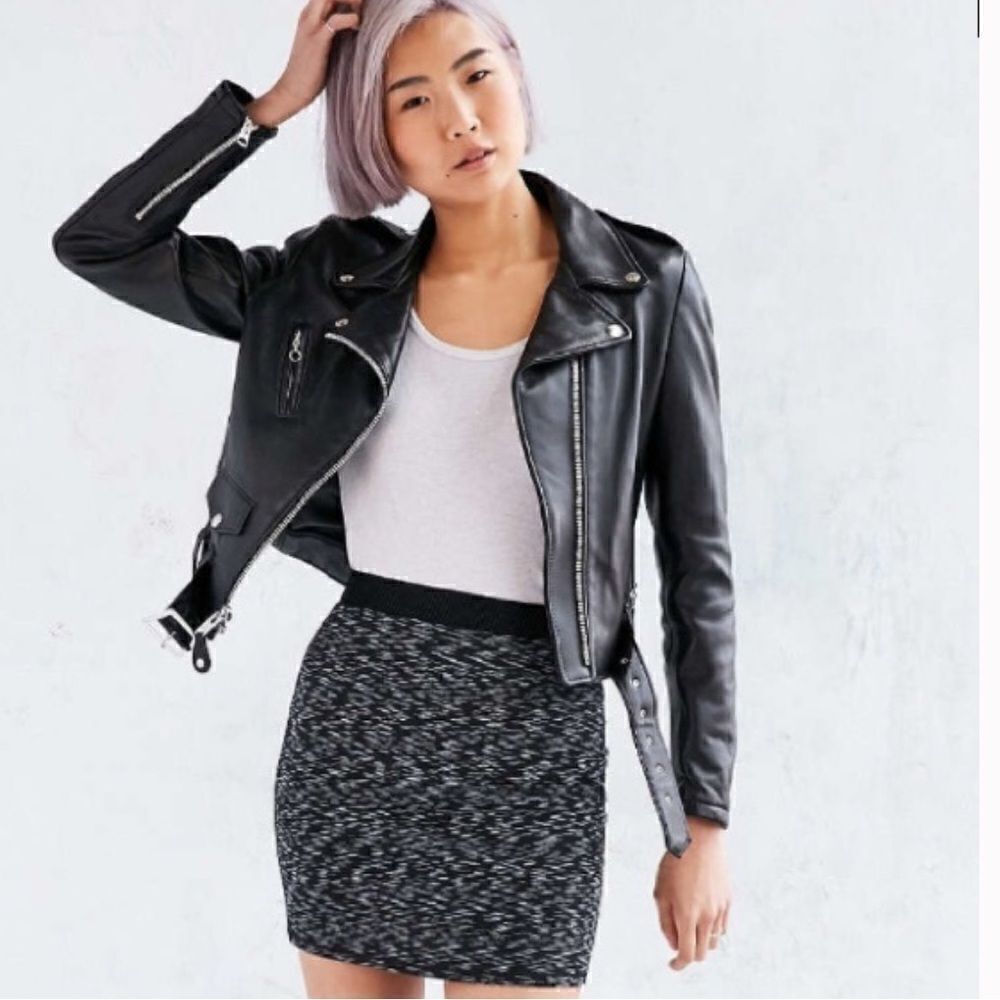 Urban Outfitters Space Dye Static Bodycon Mini Skirt Black & Grey XS